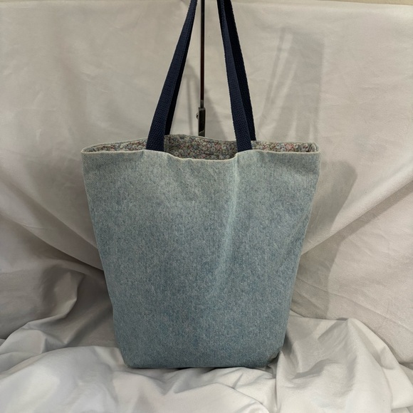 Vintage Handmade Blue Denim Floral Shoulder Tote Bag Purse Reversible - Picture 2 of 12